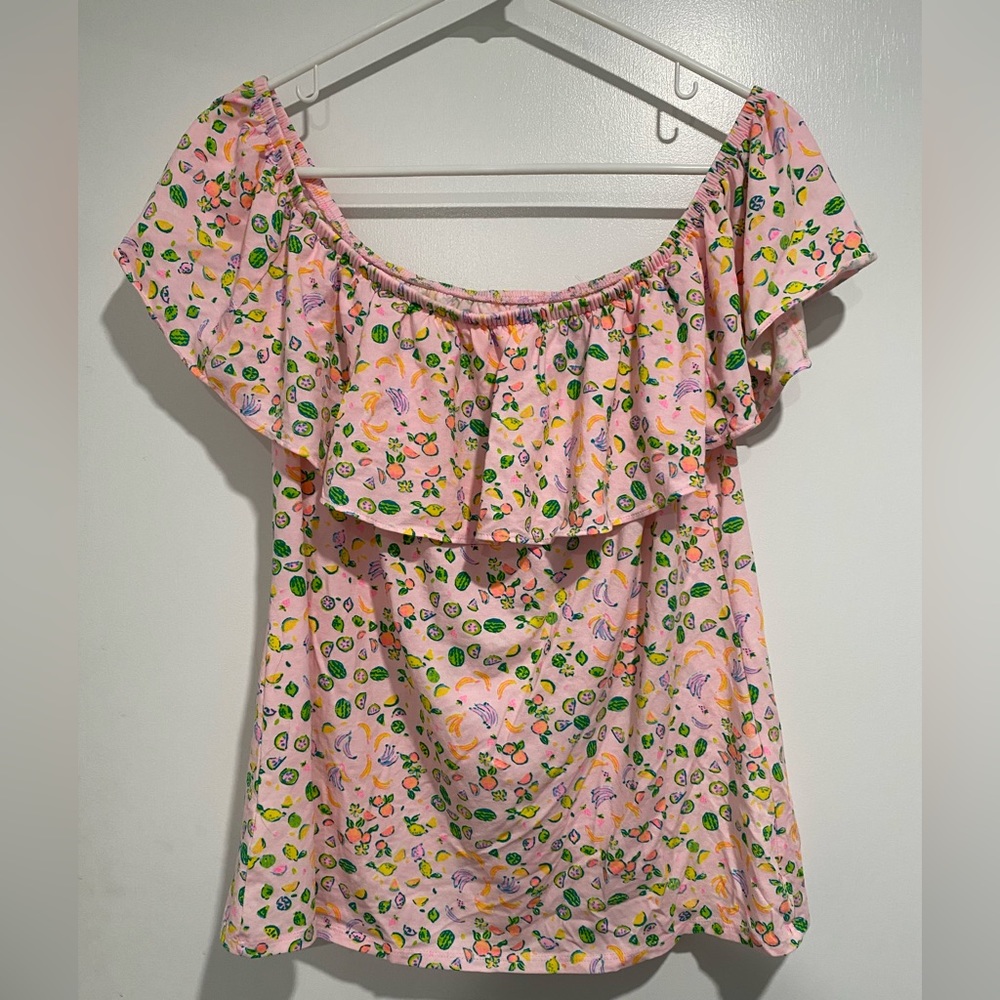 Lilly Pulitzer la fortuna off the shoulder top urchin pink lil juicy fruit sz L